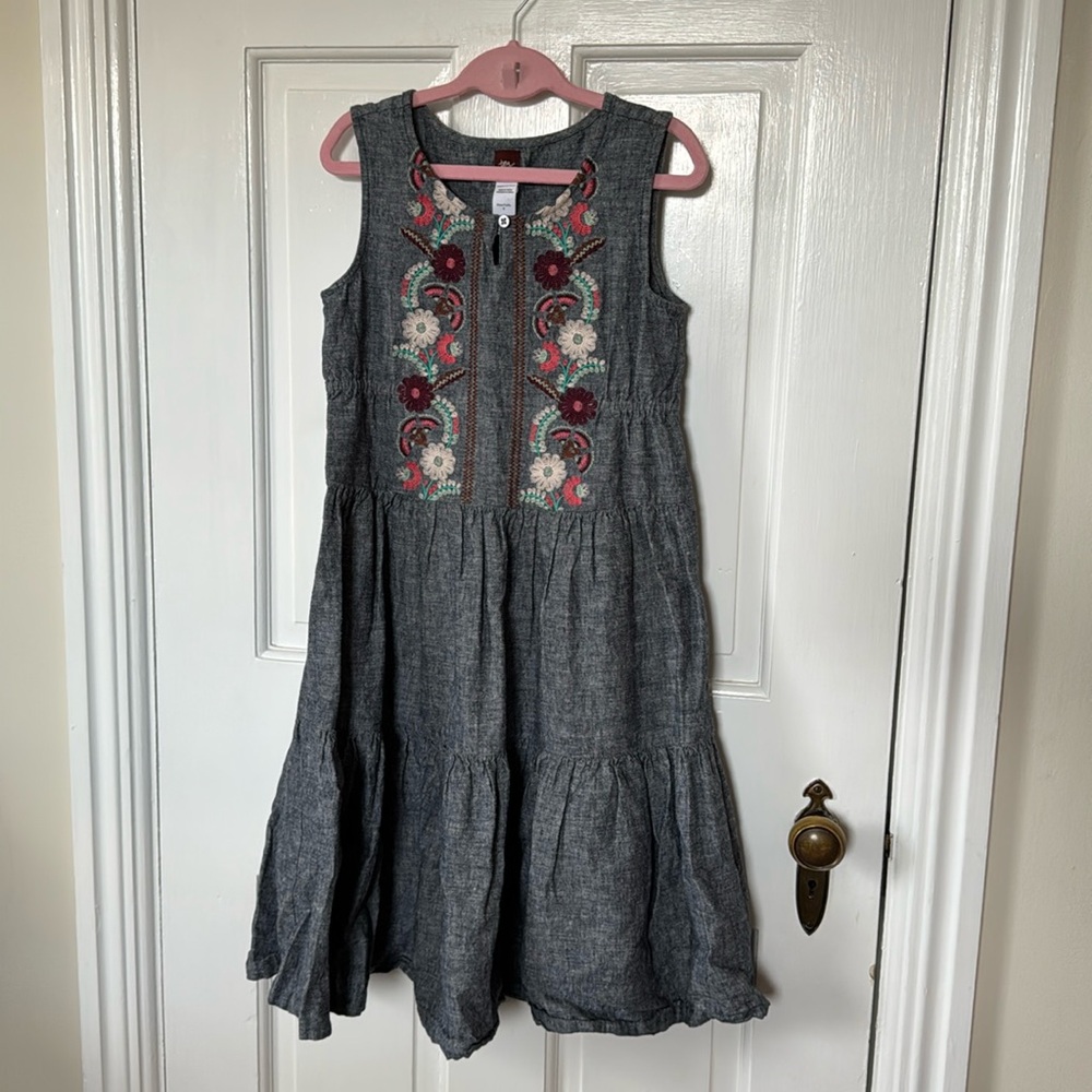 Tea Collection Chambray Embroidered Dress Girls Size 8